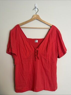 Old Navy Pink Short-Sleeve Tie-Front V-Neck Top